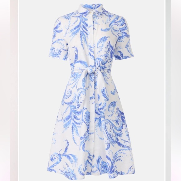 NWT Lauren Ralph Lauren Paisley Tie Front Linen Shirtdress - Picture 8 of 9